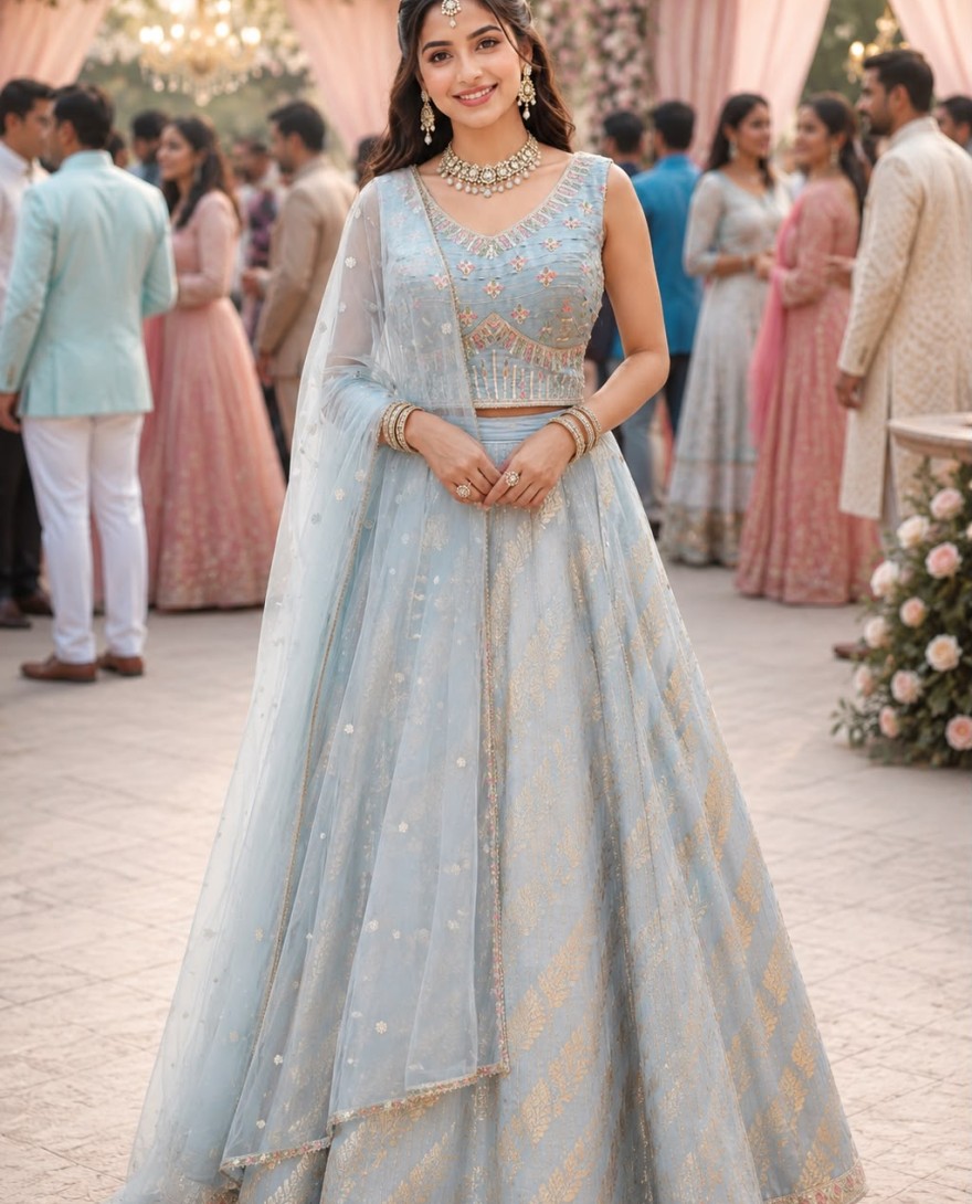 BLUE - Aqua Blue Viscose Readymade Lehenga Choli